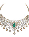 Emerald Diamond Necklace Earrings Set