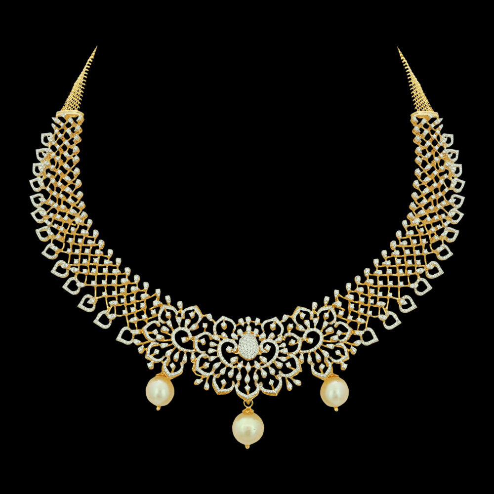 6-in-1 Gold and Diamond Choker Necklace with Detachable Peacock Pendant