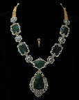 Diamond Necklace with Natural carved Emeralds, Rubies and Blue Sapphires