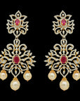 Chandbali/Buttalu and Butta Earrings made of Emeralds, Rubies, Gold, and Diamond and Pearls