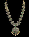 V-Shaped Diamond (Haaram) Necklace with Interchangeable Emerald and Rubies and Detachable Pendant.