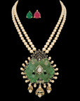 4-in-1 Pearl Necklace with interchangeable Emeralds  Rubies