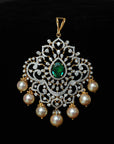 3-in-1 Diamond Necklace and Pendant with changebale Natural Emeralds/Rubies and Pearl Drops