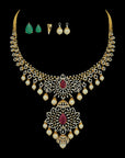 4-in-1 Natural Ruby/Emerald and Diamond Necklace and Pendant with Pearl Drops