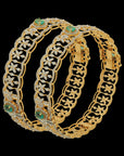 Natural Carved Emerald and Diamond  Bangles