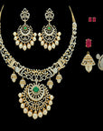 Necklace (Haaram) and Earrings (Chandbalis) Set with Detachable Pendant and Interchangeable Emeralds and Rubies