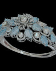 Leaf Design Diamond Bracelet with Natural Aquamarine