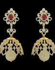 2-in-1 Natural Ruby/Emerald and Diamond Earrings with Pearl Drops