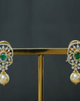 2-in-1 Traditional Design Chandelier Diamond Jhumkas with changeble Natural Emeralds/Rubies and Pearl Drops