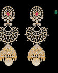 Gold  Diamond Detachable Earrings with Interchangeable Rubies  Emeralds (Chandbali/Jhumkis/Buttalu)