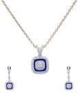 Square Halo Diamond Pendant Earrings Set