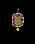 2-in-1 Natural Peridot/Spinel and Diamond Choker and Pendant with Pearl Drops