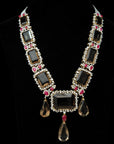 3-in-1 Diamond Necklace and Pendant with Natural Rubies and Topaz