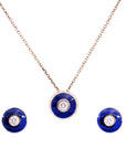 Blue Enamel Diamond Pendant Earring Set