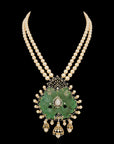 4-in-1 Pearl Necklace with interchangeable Emeralds  Rubies