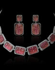 Diamond Choker with Natural Pink Tourmaline With Earring Set