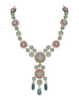 Aquamarine Ruby Diamond Necklace Earrings Set