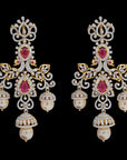 Peacock Small Jhumka Danglers Diamond Earrings