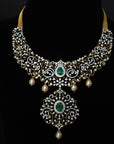 3-in-1 Diamond Necklace and Pendant with changeable Natural Emeralds/Rubies