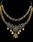 2-in-1 Natural Emerald/Ruby and Diamond Necklace and Choker with Pearl Drops