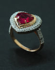 Heart shaped Diamond Ring with Natural Ruby