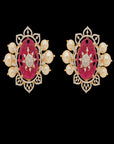 South Indian Style Ruby Necklace (Haaram) and Buta/Stud Earrings Set