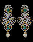 Diamond Earrings with Changeable Natural Emerald/Ruby with Pearl Drops