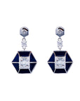 Blue Enamel Diamond Pendant Earrings Set