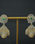 2-in-1 Diamond Jhumkas with changeable Natural Emeralds/Rubies and Pearl Drops