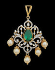 2-in-1 Natural Emerald/Ruby and Diamond Necklace and Pendant with changeable Pearl Drops