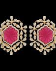 Natural Carved Ruby and Diamond Choker and Earring Set