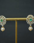 2-in-1 Diamond Jhumkas with changeable Natural Emeralds/Rubies and Pearl Drops