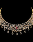 3-in-1 Natural Ruby/Emerald and Diamond Choker, Necklace and Pendant with Pearl Drops