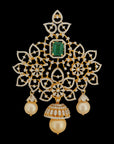 Diamond Haaram Necklace with Detachable Pendant, Natural Changeble Emeralds/Rubies and Pearl Drops