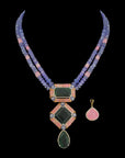 Natural Emerald, Tourmaline, Tanzanite, Morganite Beads and Diamond Necklace with changeable Pendant