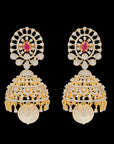 Gold  Diamond Detachable Earrings with Interchangeable Rubies  Emeralds (Chandbali/Jhumkis/Buttalu)