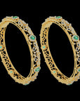 Natural Carved Emerald and Diamond Bridal Bangles