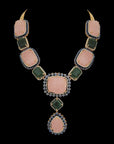 2-in-1 Diamond Necklace and Pendant with Natural Carved Emerald, Morganite and Sapphire With Earring