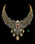 Natural Ruby/Emerald and Diamond Necklace with Pearl Dropsn reader support