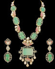 Natural Carved Emerald/Tourmaline and Diamond Haaram and Earring Set