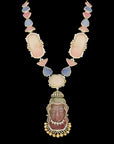 2-in-1 Natural Carved Buddha Tourmaline, Tanzanite and Diamond Haaram, Pendant and Earrings Set