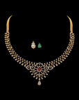 Natural Emerald/Ruby and Diamond Necklace with Changeable Pearl Drops