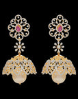 2-in-1 natural ruby/emerald and diamond earrings with pearl drops