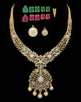 Elegant Necklace with Hanging Pearls and Encrusted Diamonds