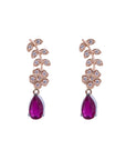 Ruby Diamond Floral Leaf Pendant Earrings Set