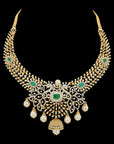 Elegant Emerald, Ruby and FVVS Diamond Necklace and Earrings Set