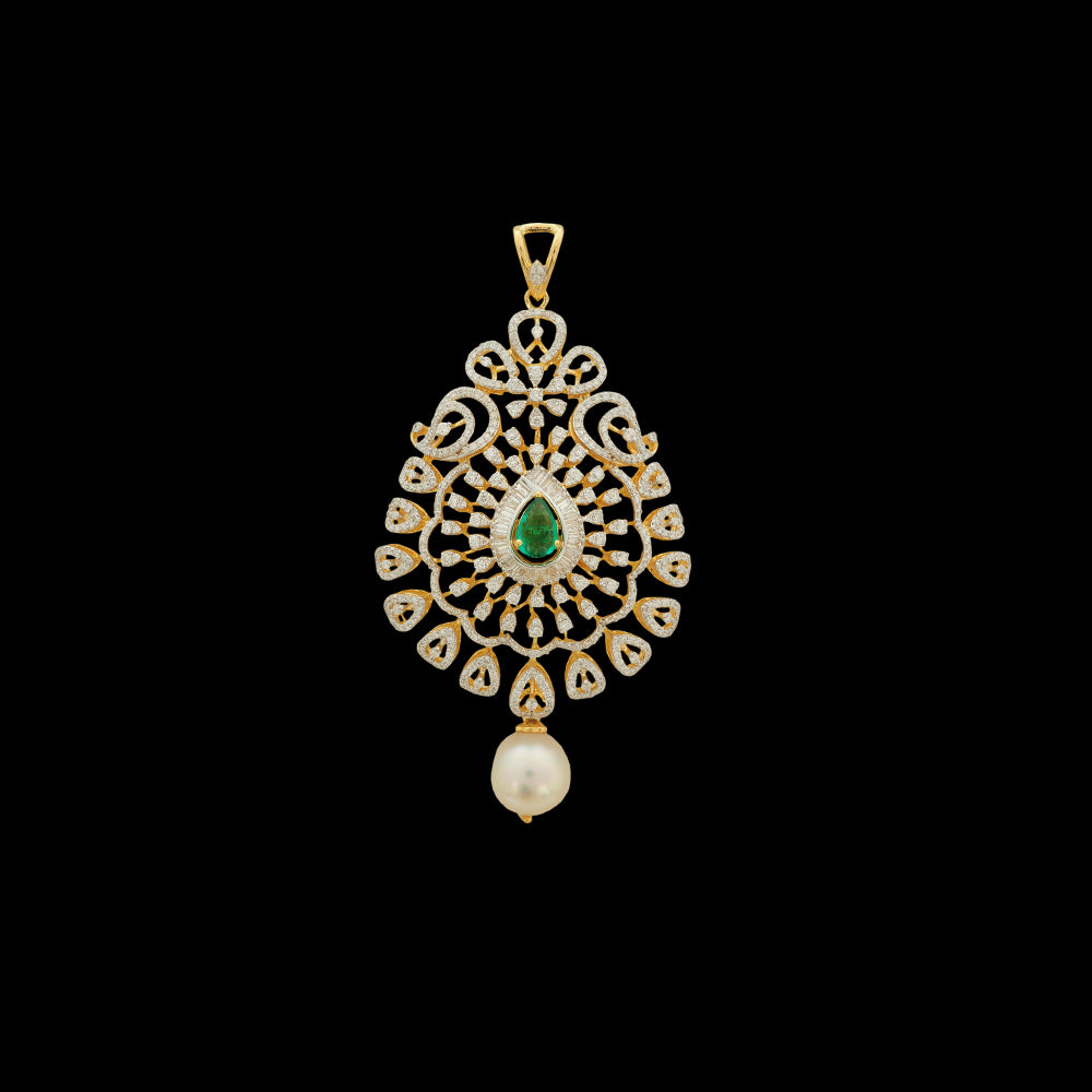 Changeable Natural Emerald/Ruby and Diamond Pendant