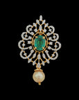 Changeble Natural Emerald/Ruby and Diamond Pendant with Pearl Drops