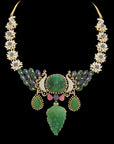 4-in-1 Changeable Natural Carved Gemstone and Diamond Necklace and Earring Set