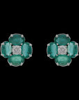 3-in-1 Floral Design Diamond Studs with Natural Emeralds